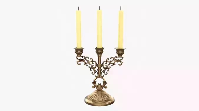 Candlestick with candles antique 02 3D model
