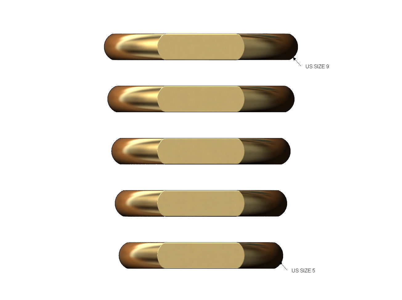 Simple thin rectangular slot signet ring US sizes 5to9 3D print model_1
