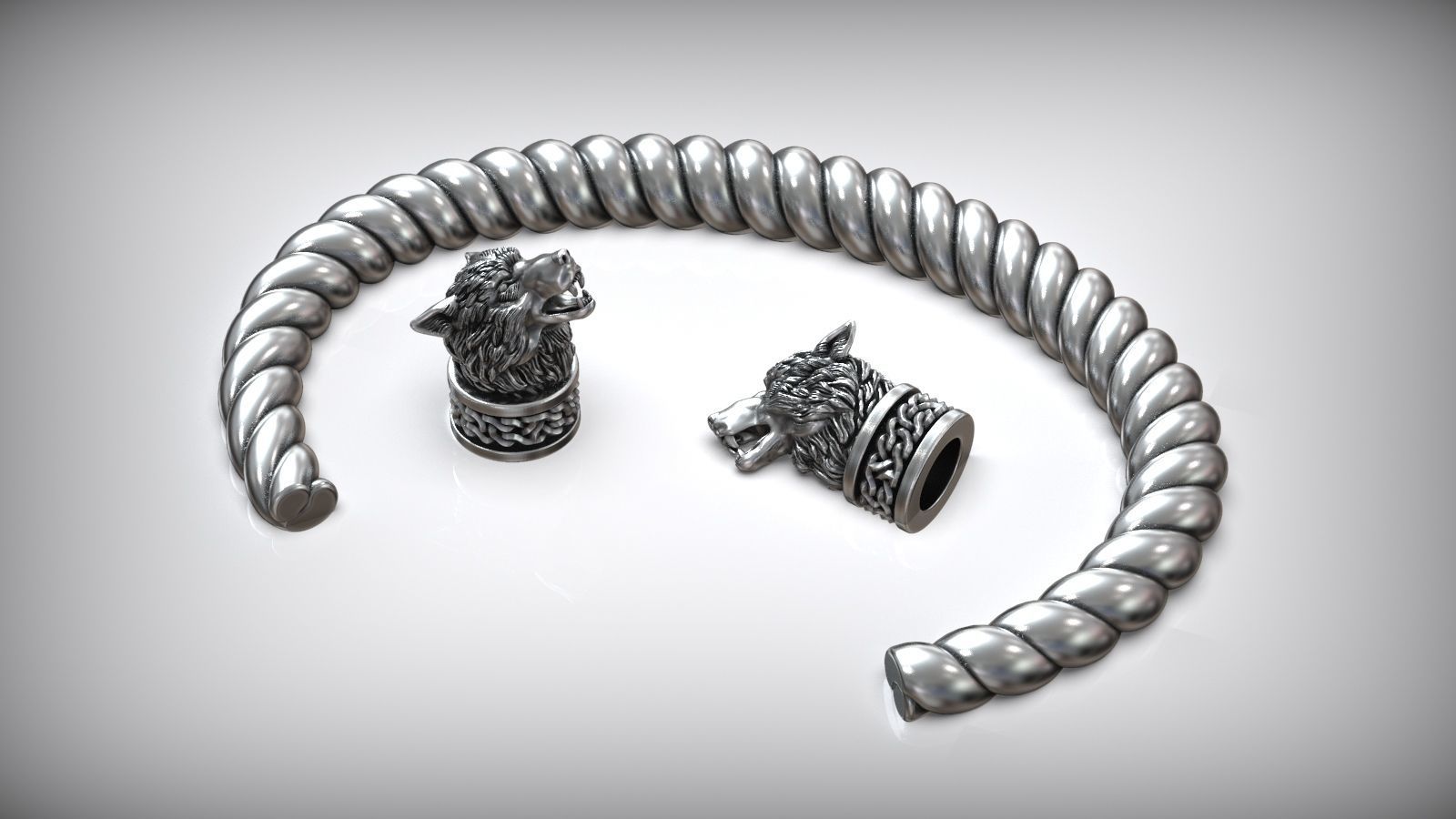 Odin Wolves Nordic Viking Bangle Amulet Bracelet  3D print model_3