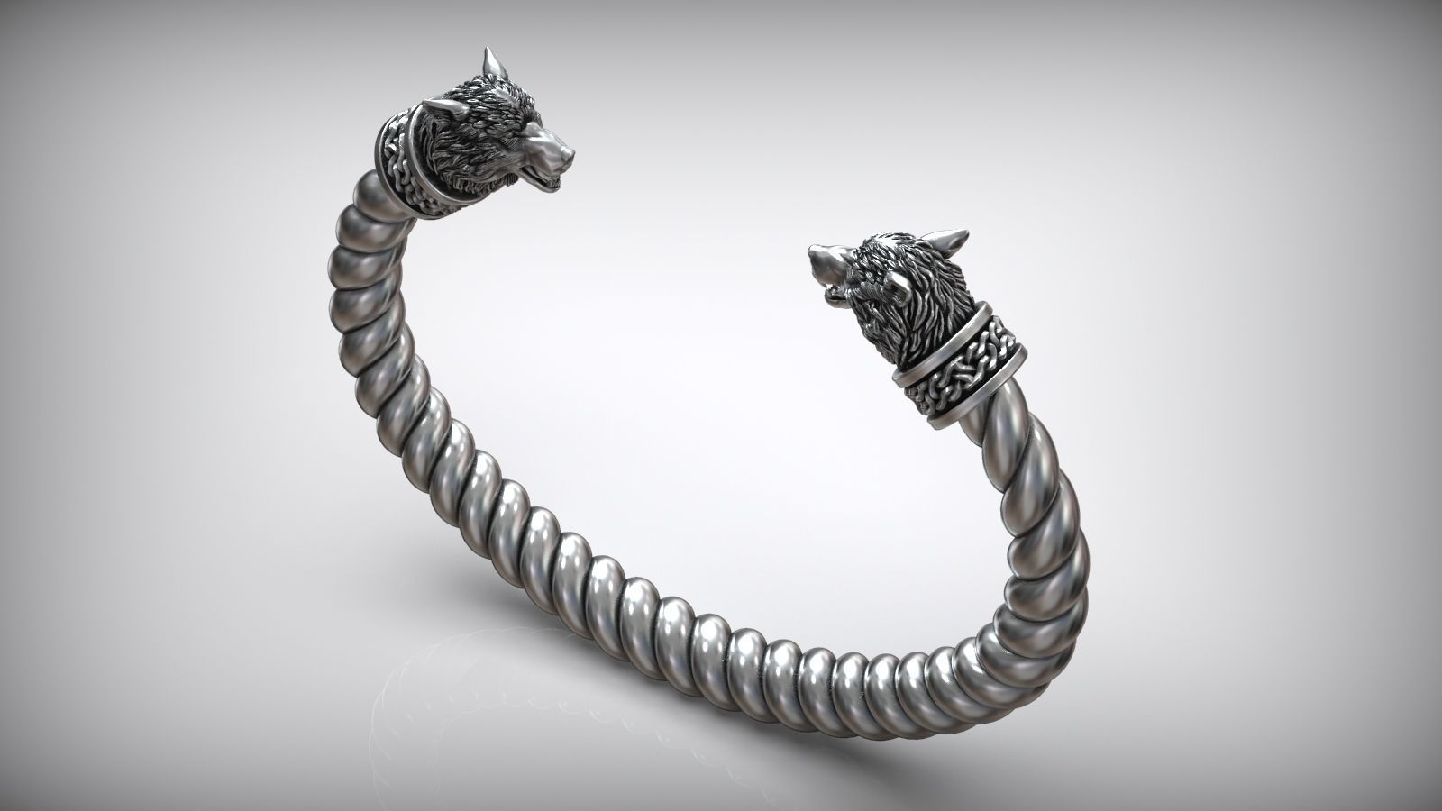 Odin Wolves Nordic Viking Bangle Amulet Bracelet  3D print model_1