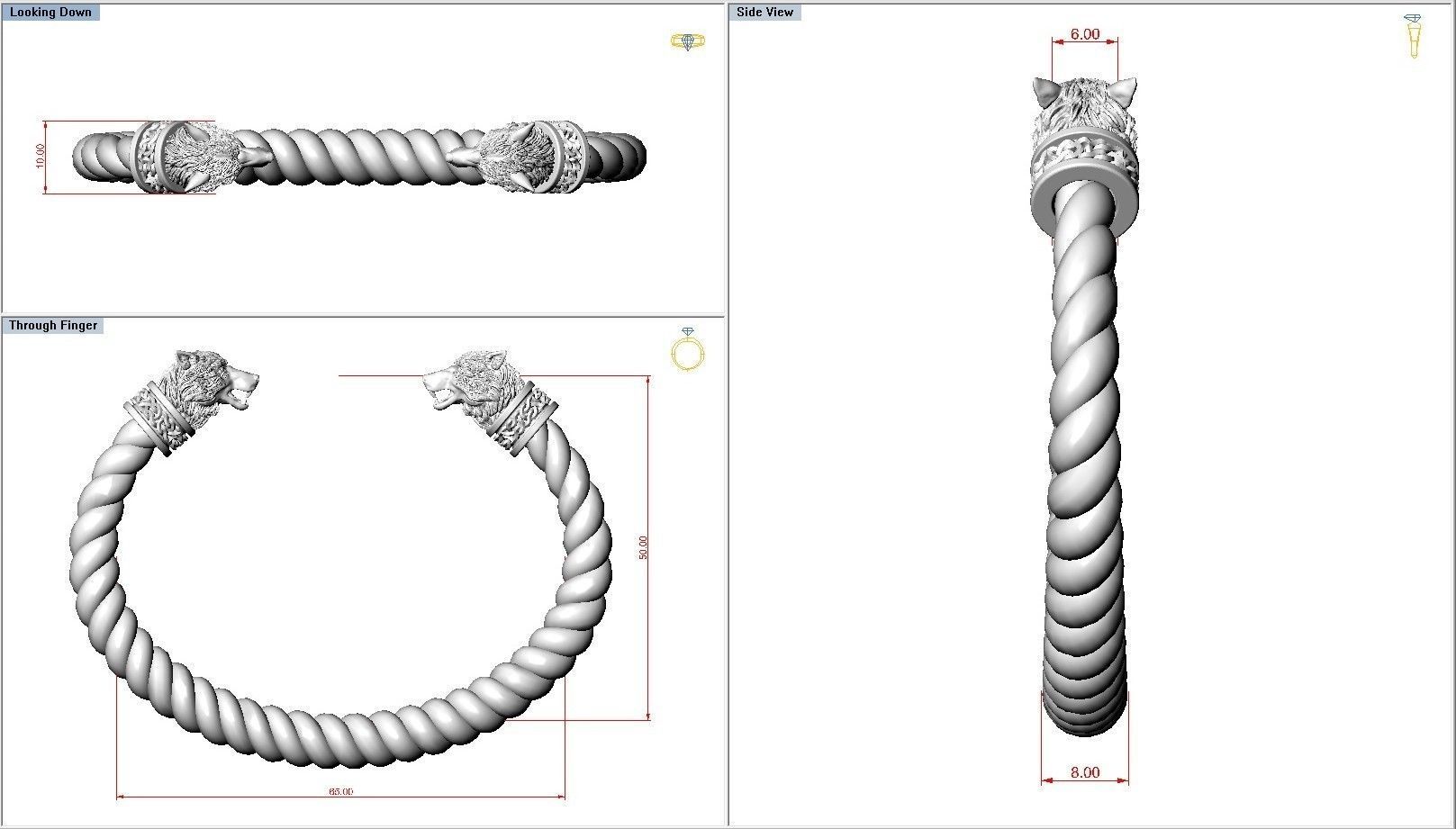 Odin Wolves Nordic Viking Bangle Amulet Bracelet  3D print model_4