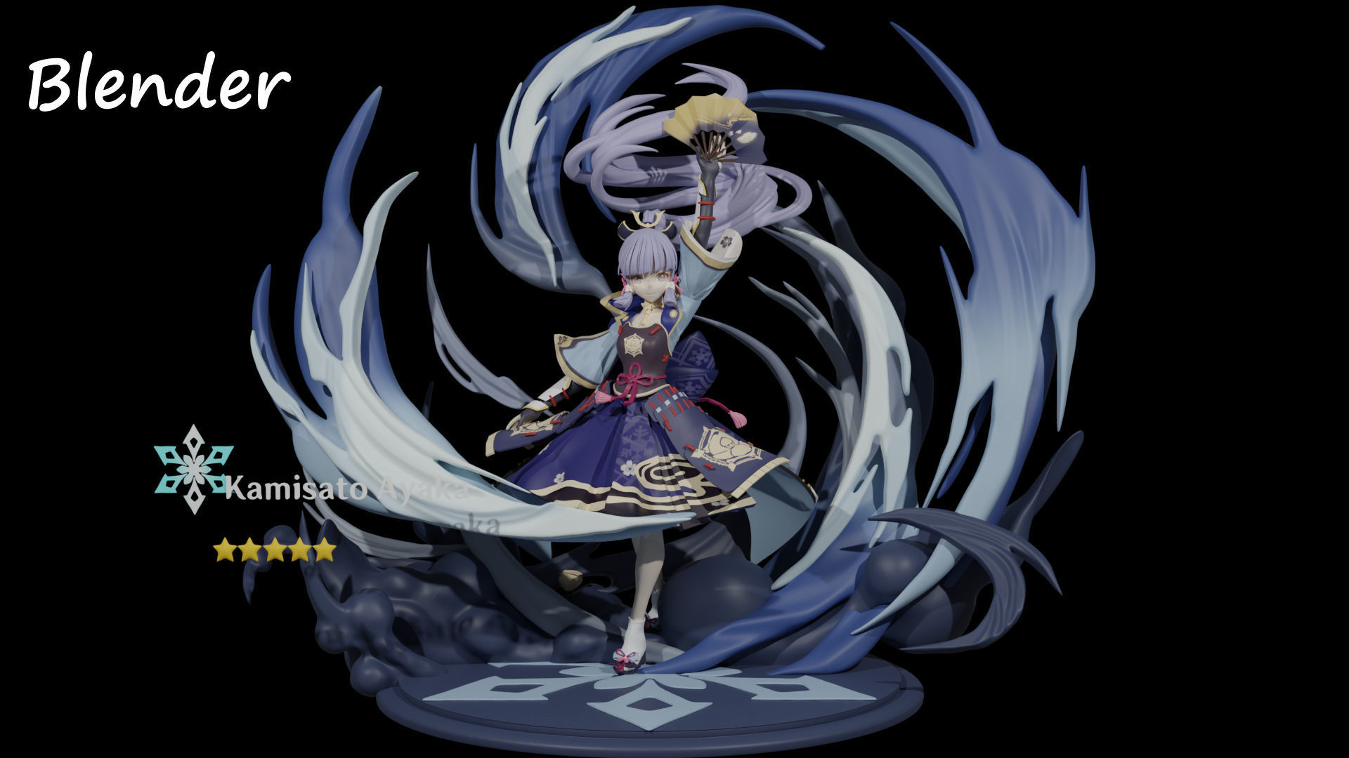 Kamisato Ayaka 3D Statue Model Ztl ZPR OBJ STL Blend file 3D model_2
