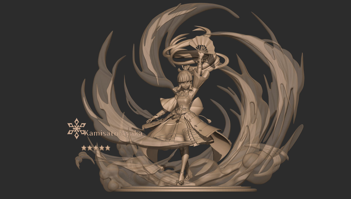 Kamisato Ayaka 3D Statue Model Ztl ZPR OBJ STL Blend file 3D model_10