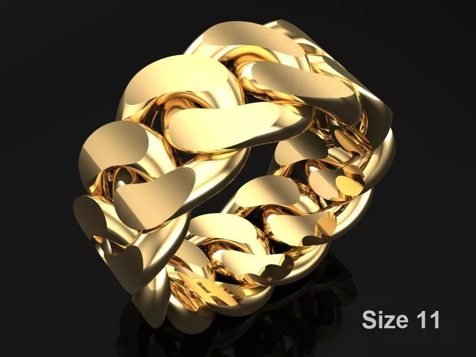 Chain ring - Miami Cuban ring - Link ring - Size 11 3D print model_0