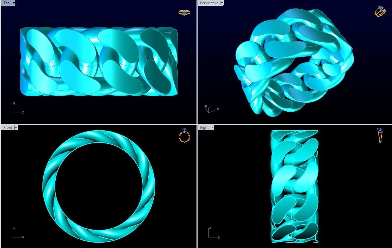 Chain ring - Miami Cuban ring - Link ring - Size 11 3D print model_5