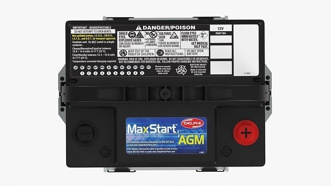 Delphi MaxStart AGM Car Battery 3D model 6
