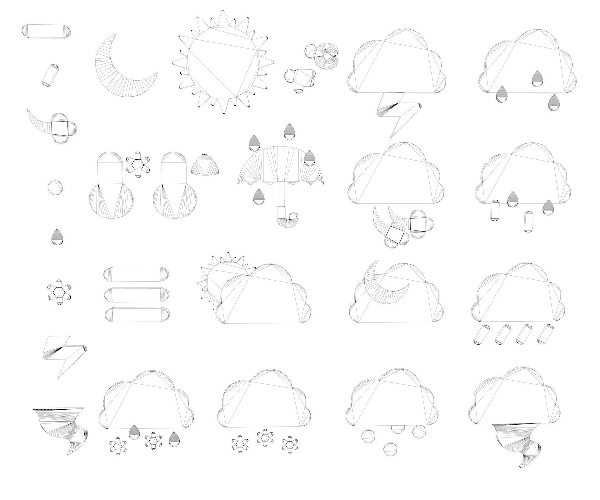 Cartoon Weather Icons Low-poly 3D model_4