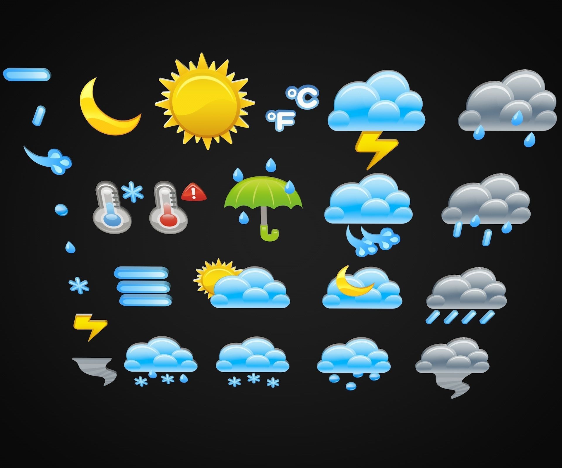 Cartoon Weather Icons Low-poly 3D model_2