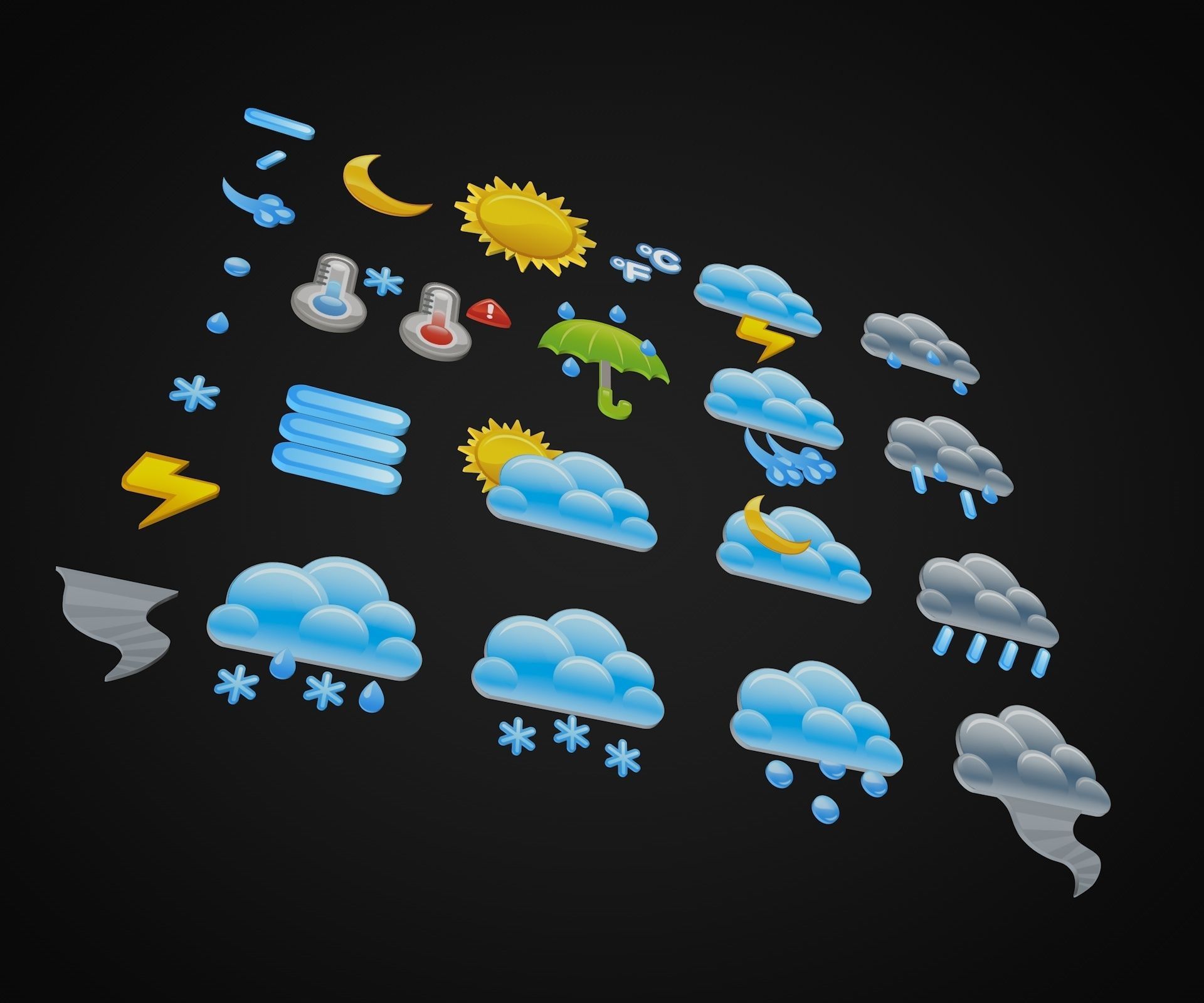 Cartoon Weather Icons Low-poly 3D model_3