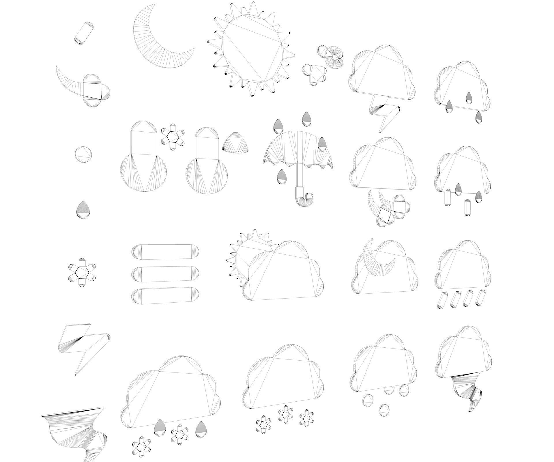 Cartoon Weather Icons Low-poly 3D model_5