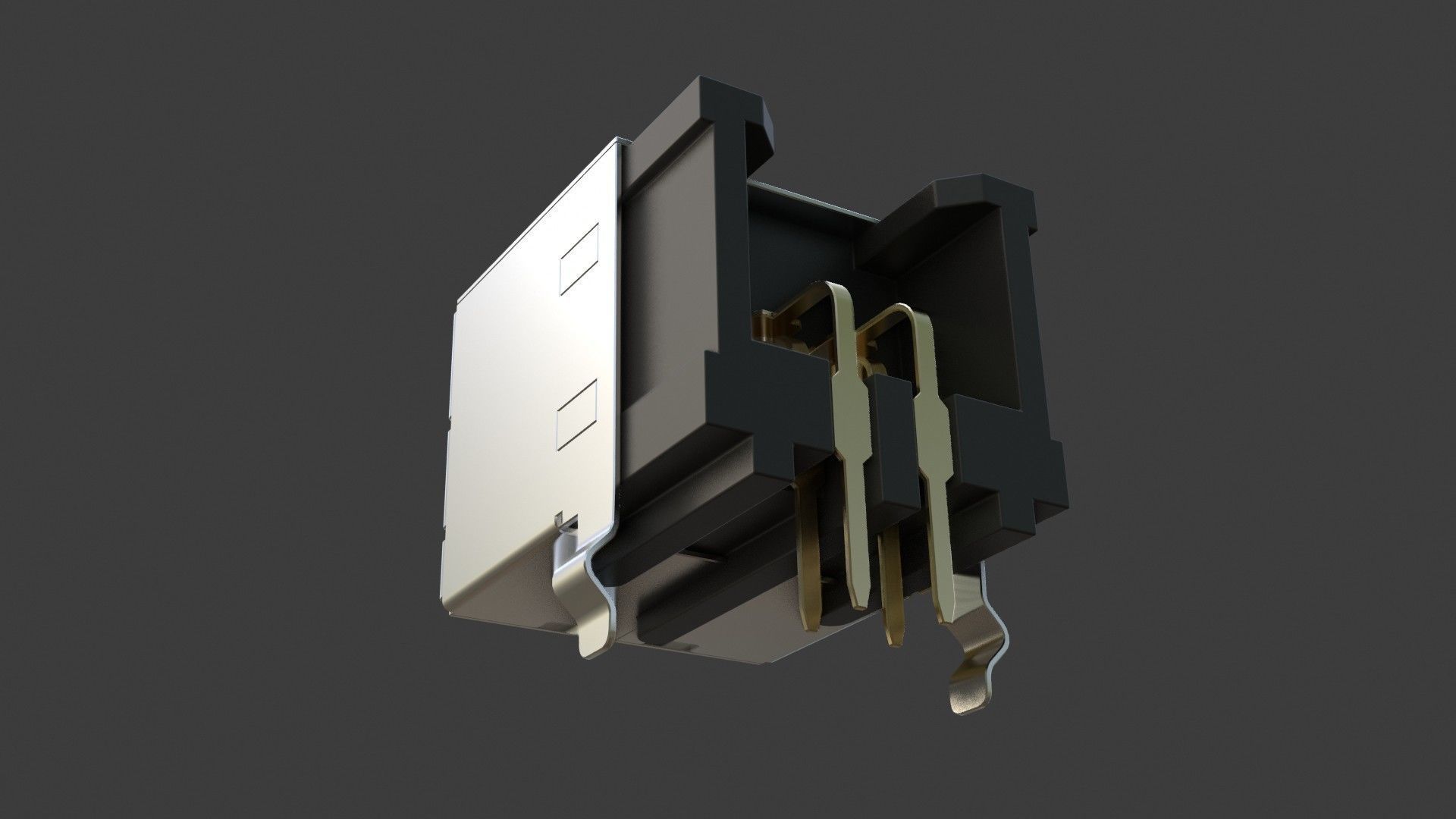 USB B Type socket Low-poly 3D model_3
