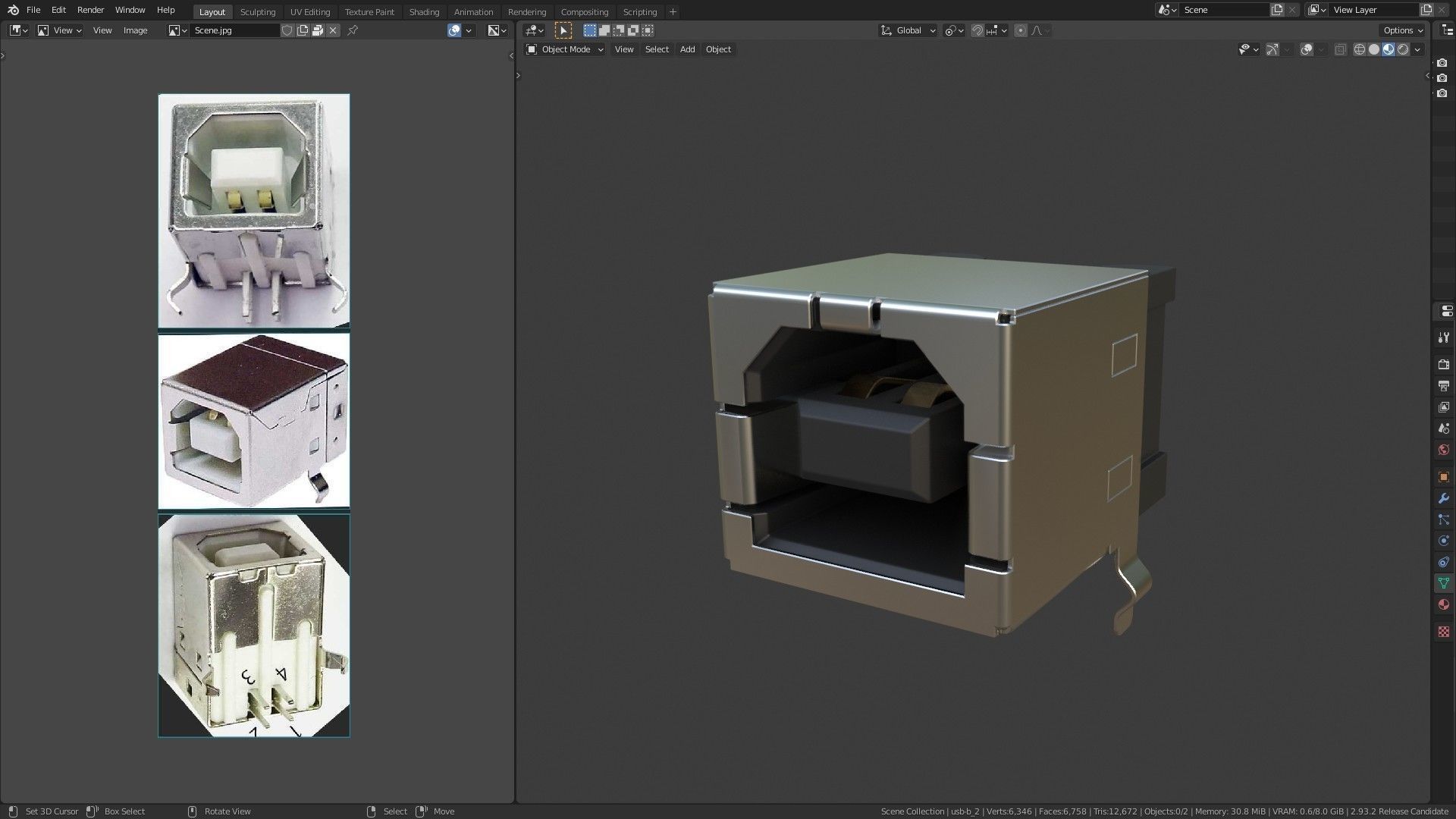 USB B Type socket Low-poly 3D model_1
