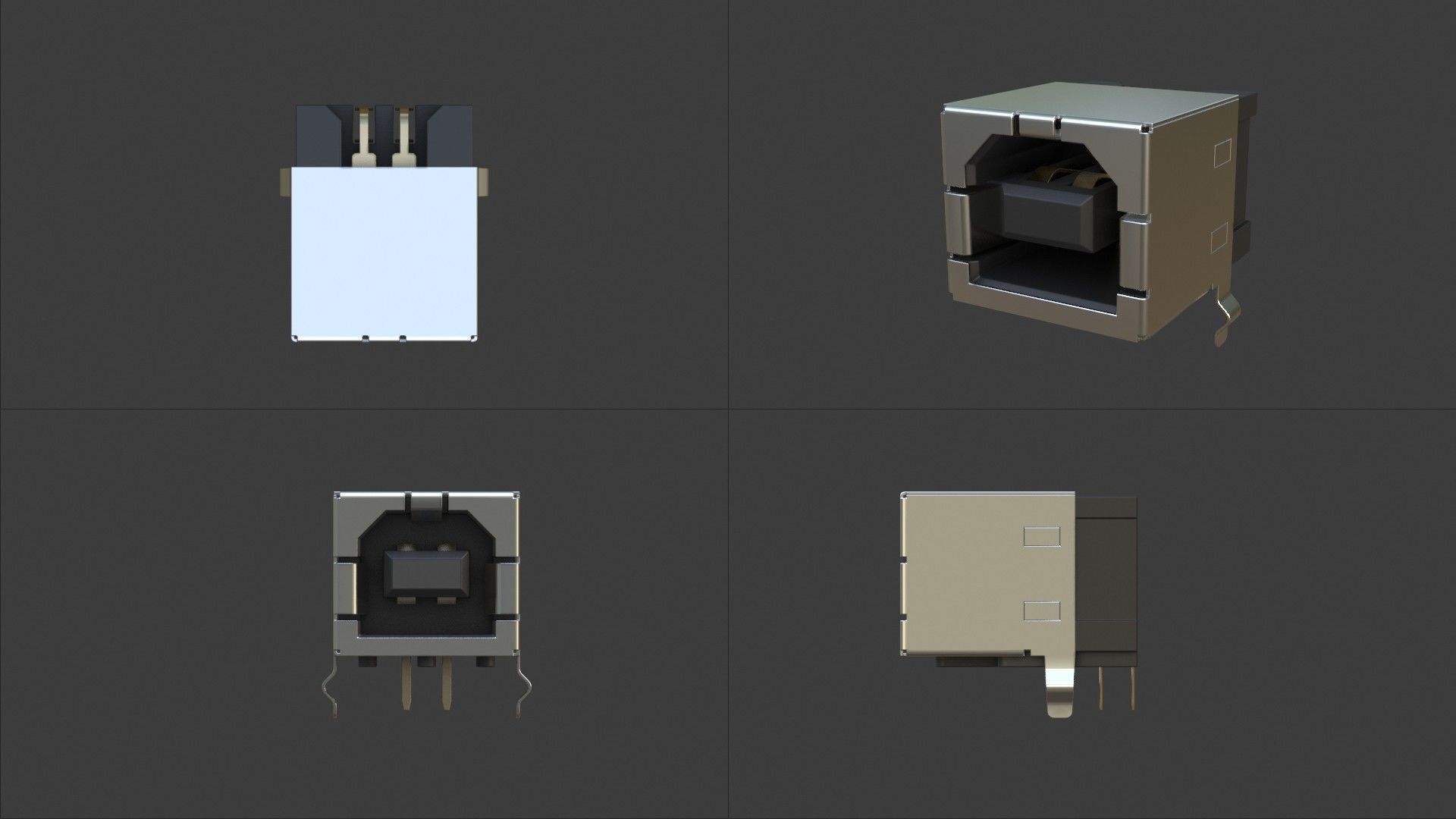 USB B Type socket Low-poly 3D model_2