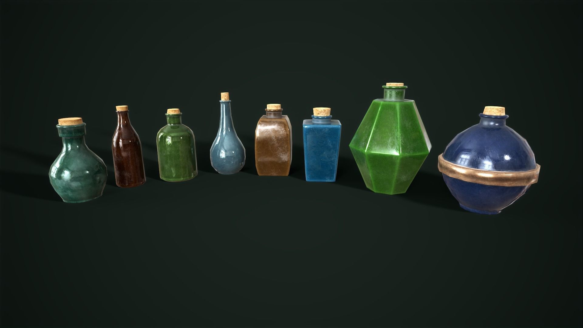 Old glass bottles Asset Pack Low-poly 3D model_1