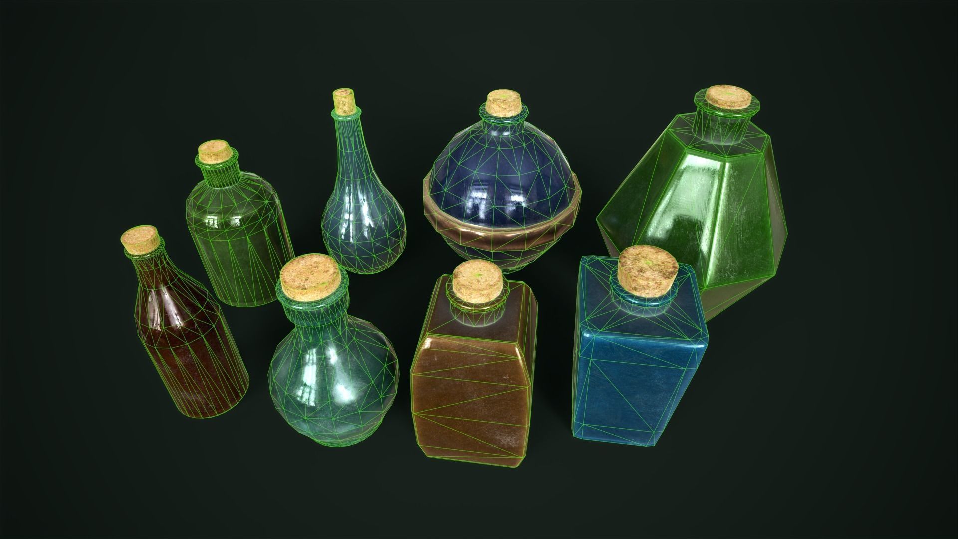 Old glass bottles Asset Pack Low-poly 3D model_7