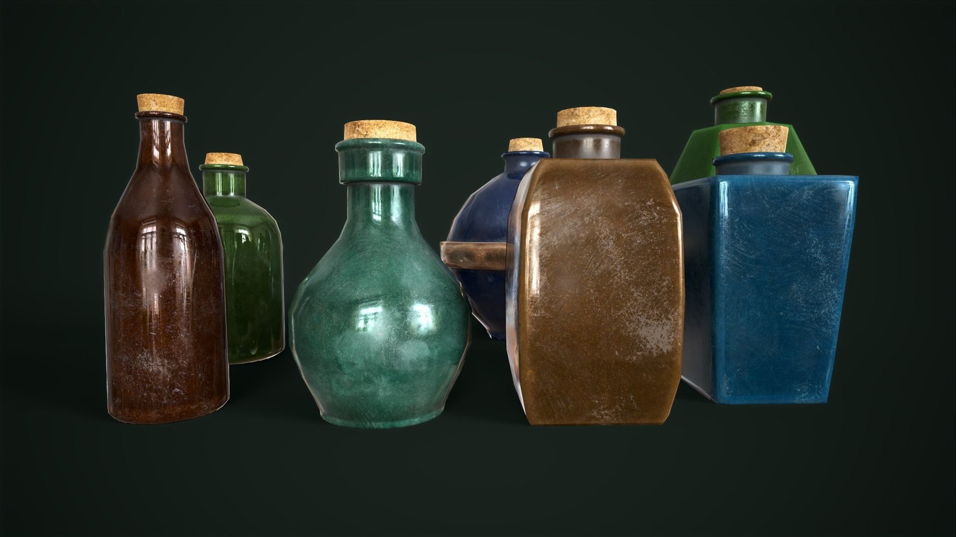 Old glass bottles Asset Pack Low-poly 3D model_9