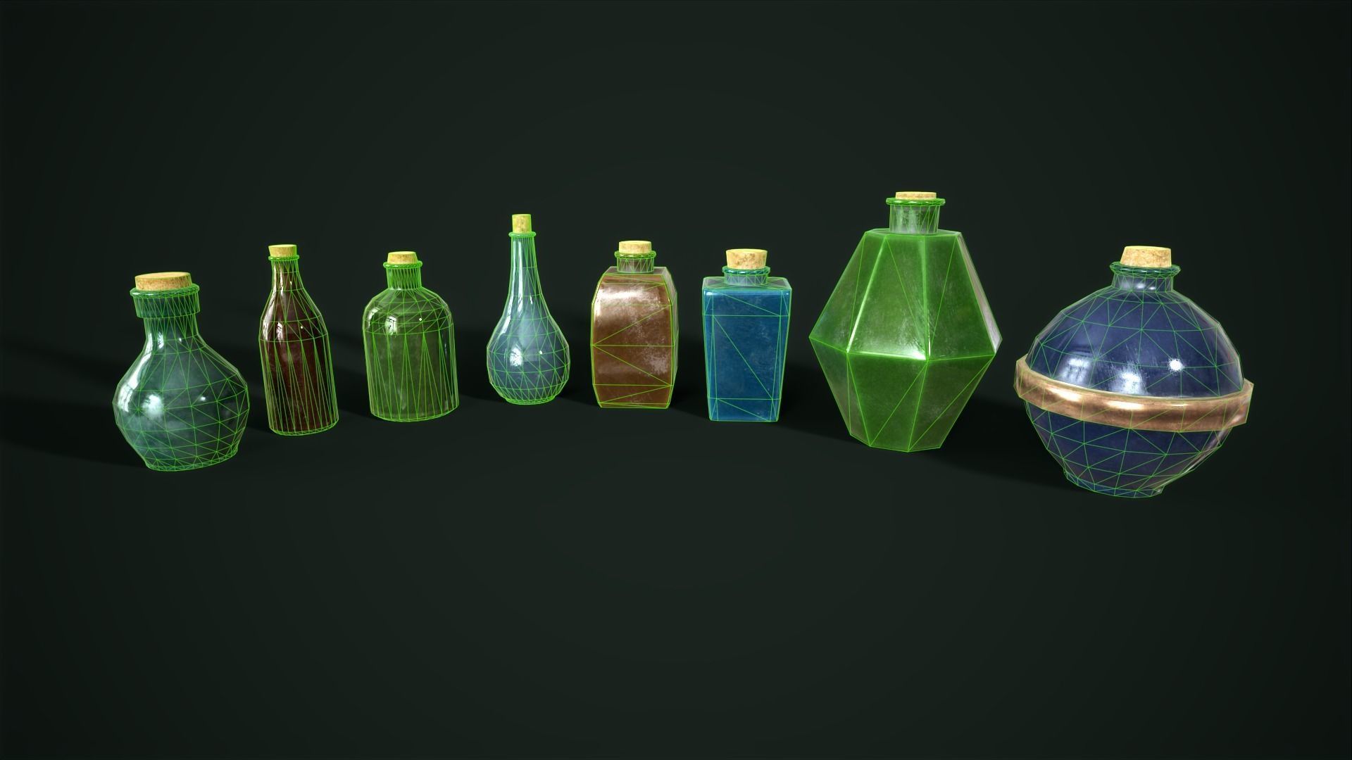 Old glass bottles Asset Pack Low-poly 3D model_2