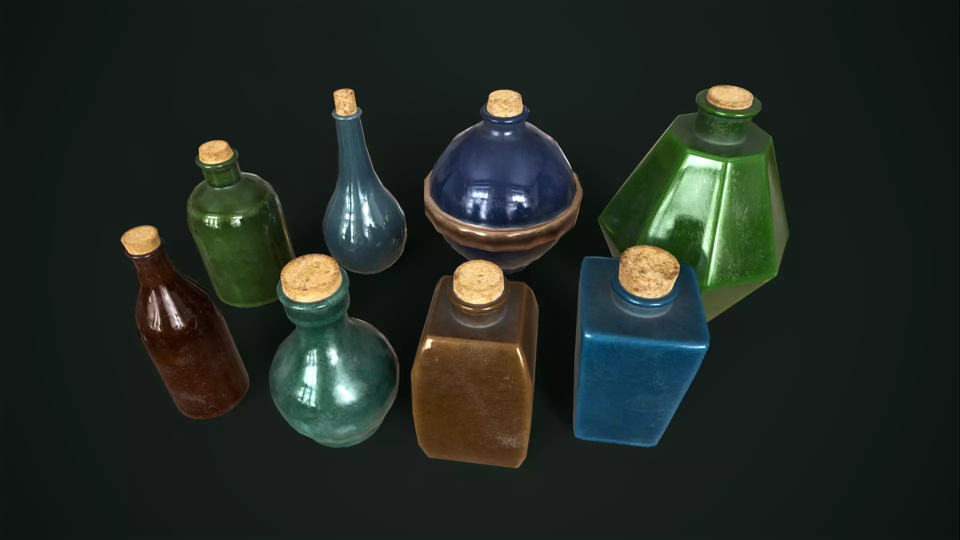 Old glass bottles Asset Pack Low-poly 3D model_0