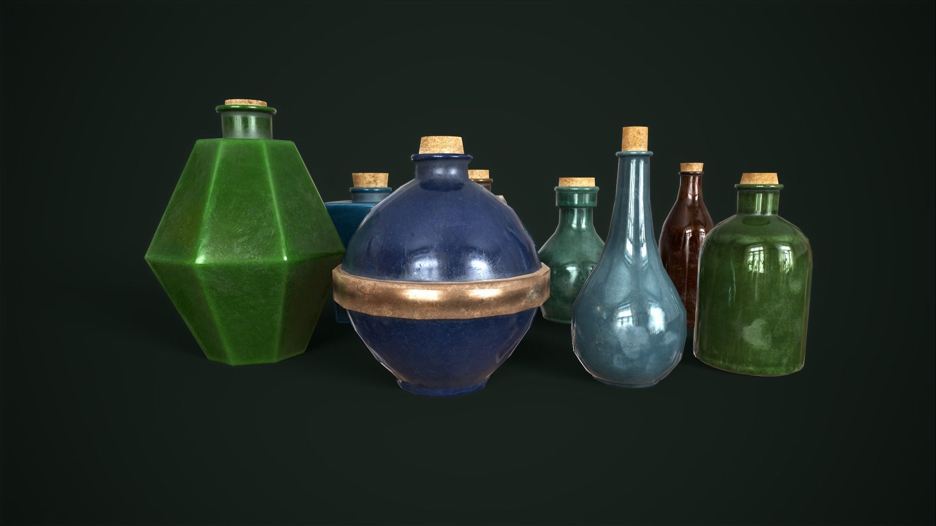 Old glass bottles Asset Pack Low-poly 3D model_8