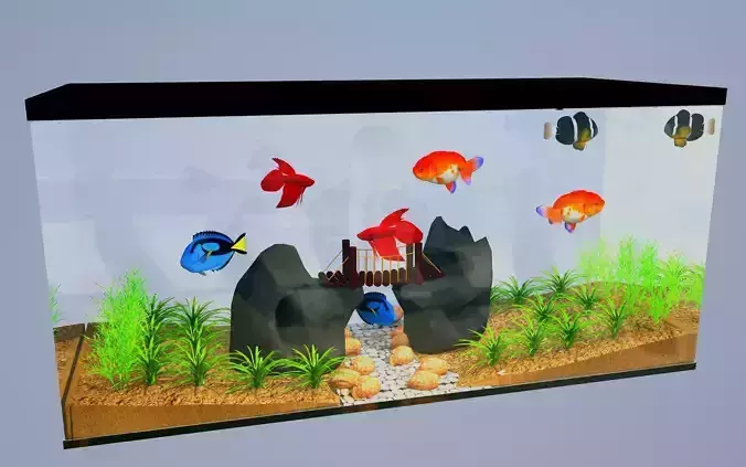 3D Underwater Fish Aquarium 2 wooden river bridge 3D model