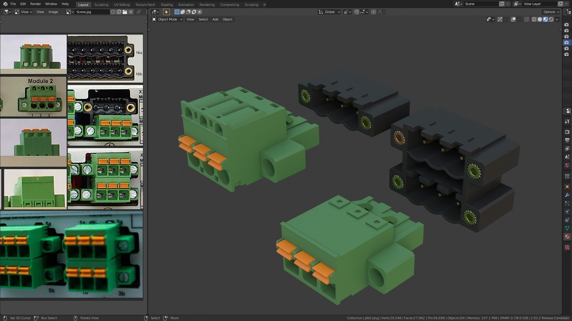Pluggable Terminal Block 3-Pin Signle and Dual Low-poly 3D model_1