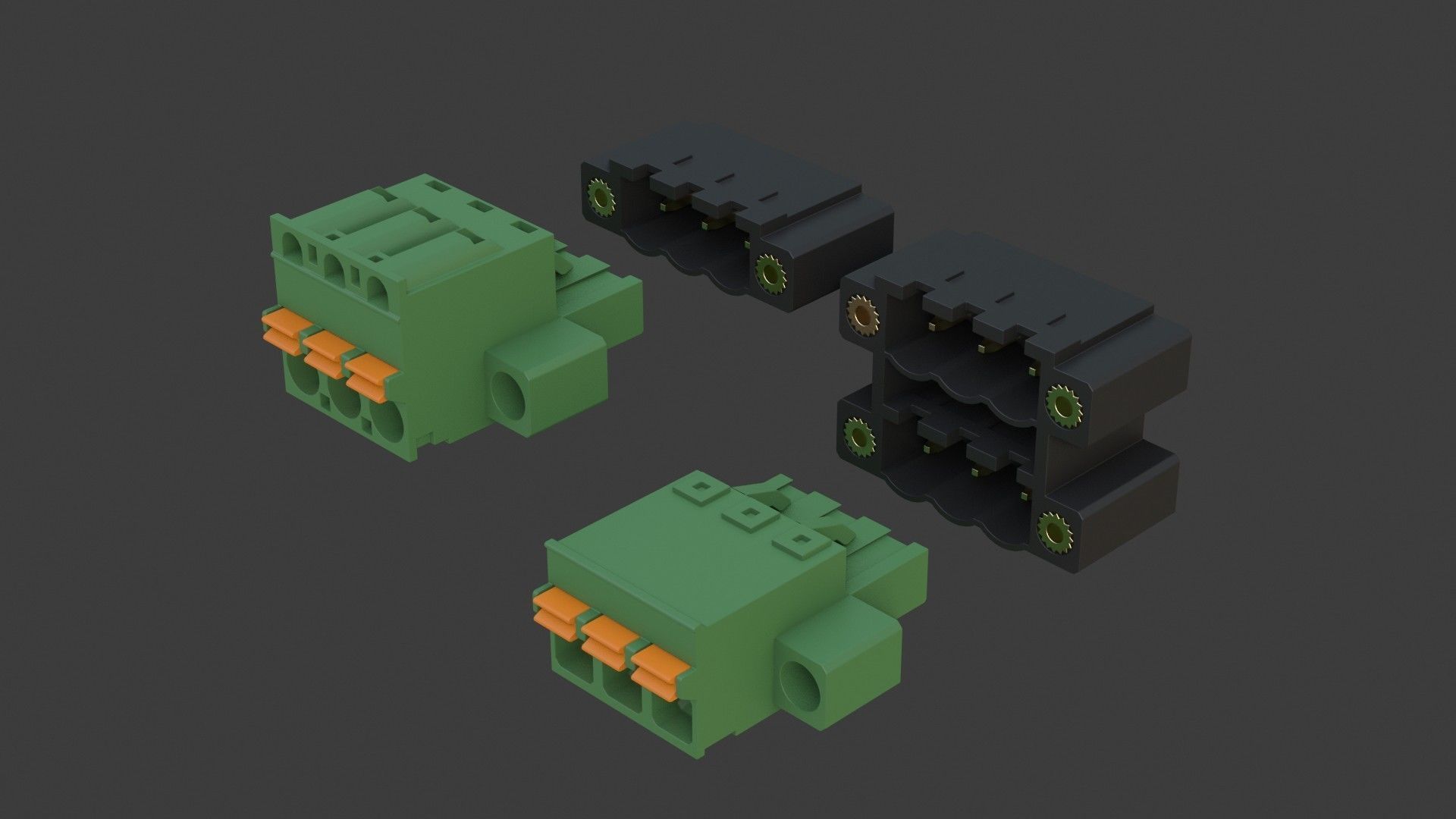 Pluggable Terminal Block 3-Pin Signle and Dual Low-poly 3D model_0