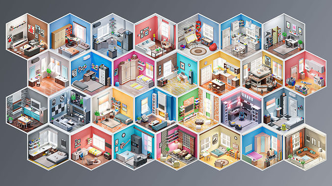 Interior 3 Low-poly 3D model 2