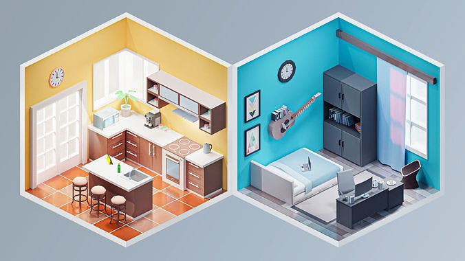 Interior 3 Low-poly 3D model 7