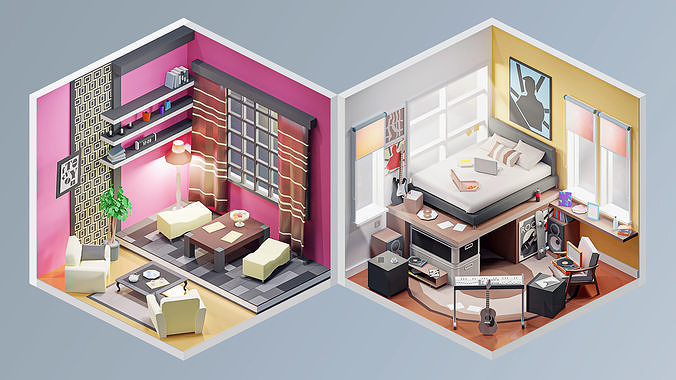 Interior 3 Low-poly 3D model 6