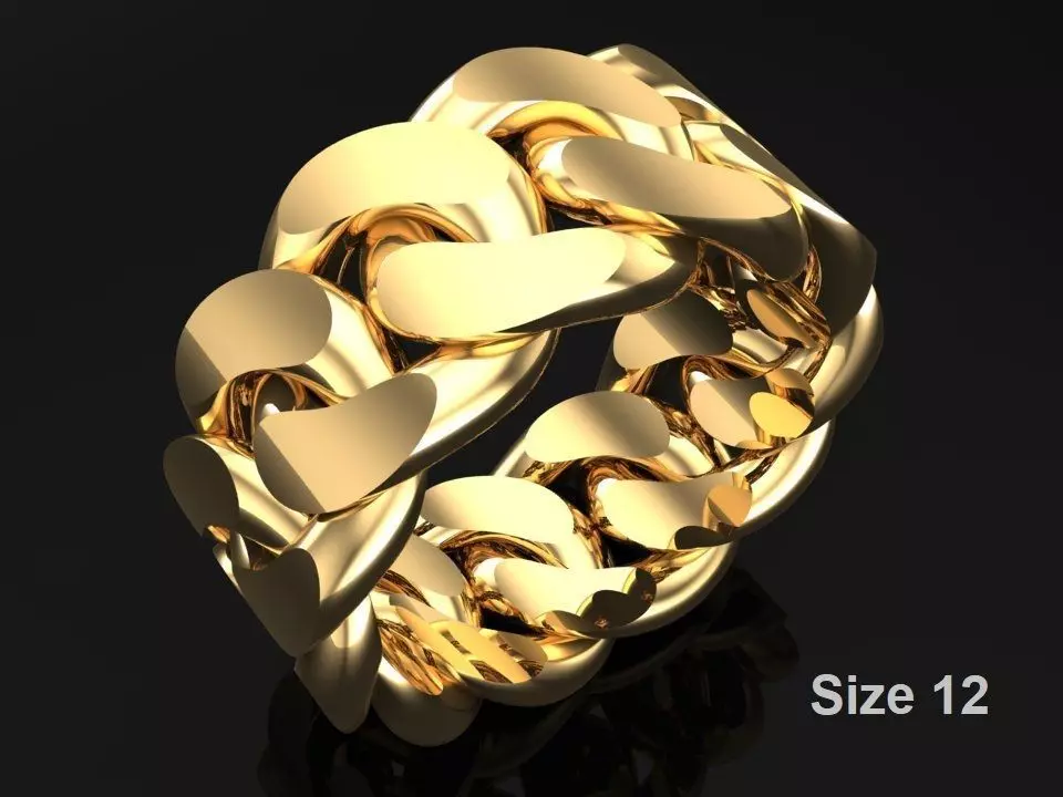 Chain ring - Miami Cuban ring - Link ring - Size 12 3D print model_0