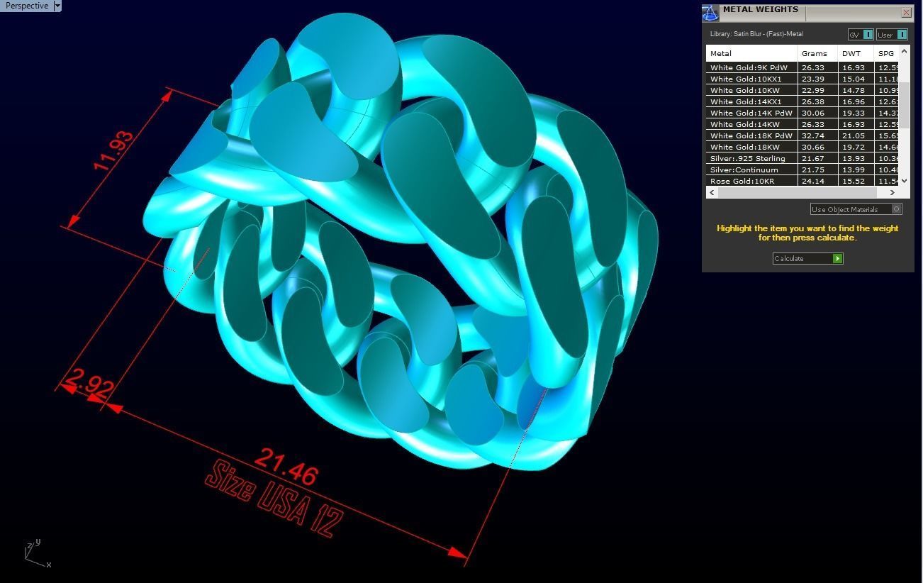Chain ring - Miami Cuban ring - Link ring - Size 12 3D print model_6