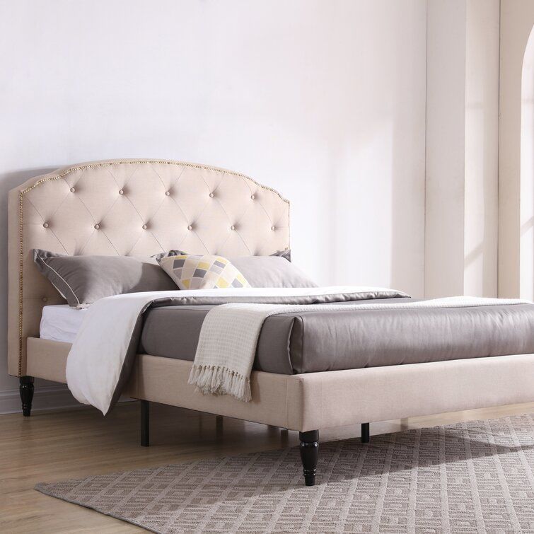 Evendale Tufted Upholstered Low Profile Platform Bed - 2 Colour 3D model_1
