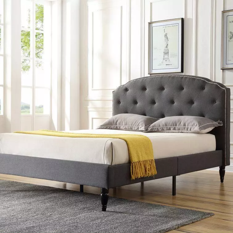 Evendale Tufted Upholstered Low Profile Platform Bed - 2 Colour 3D model_0