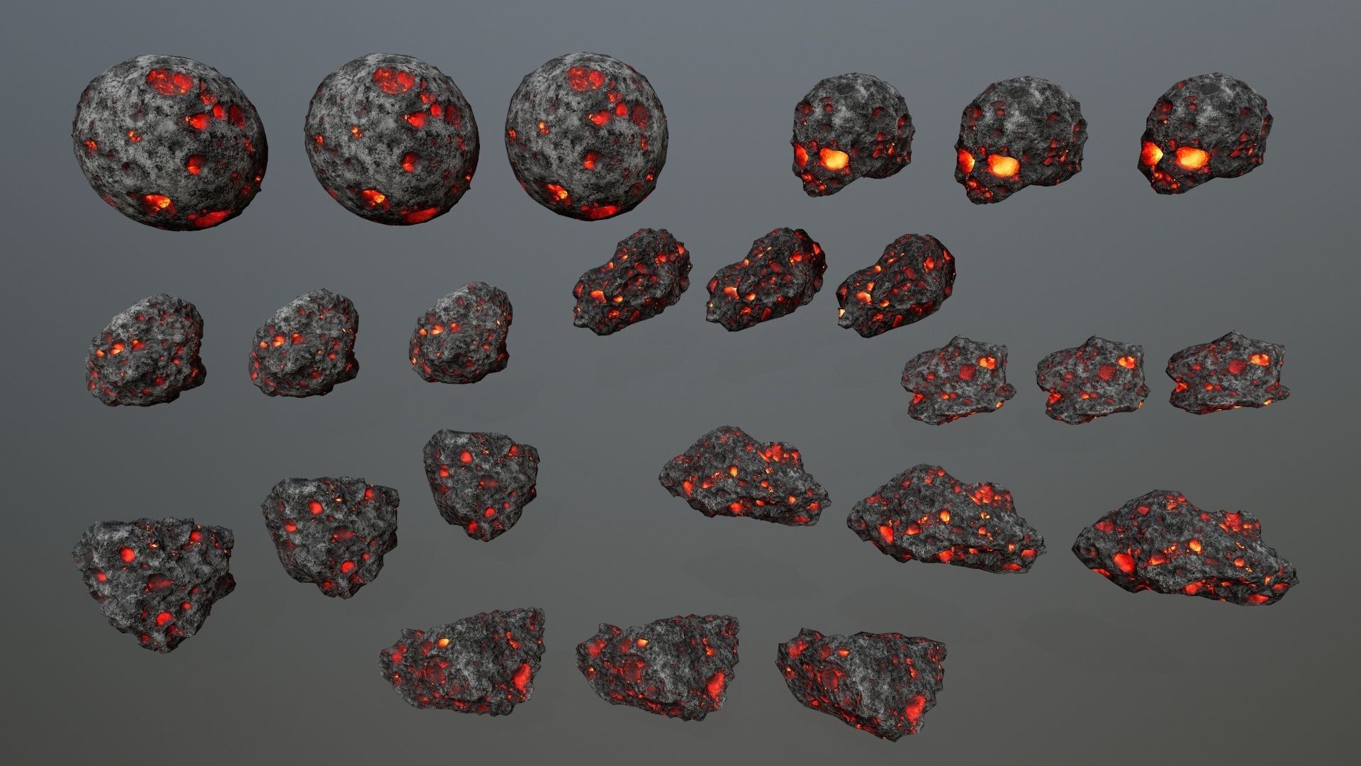 Asteroid Set lava rocks Low-poly 3D model_3