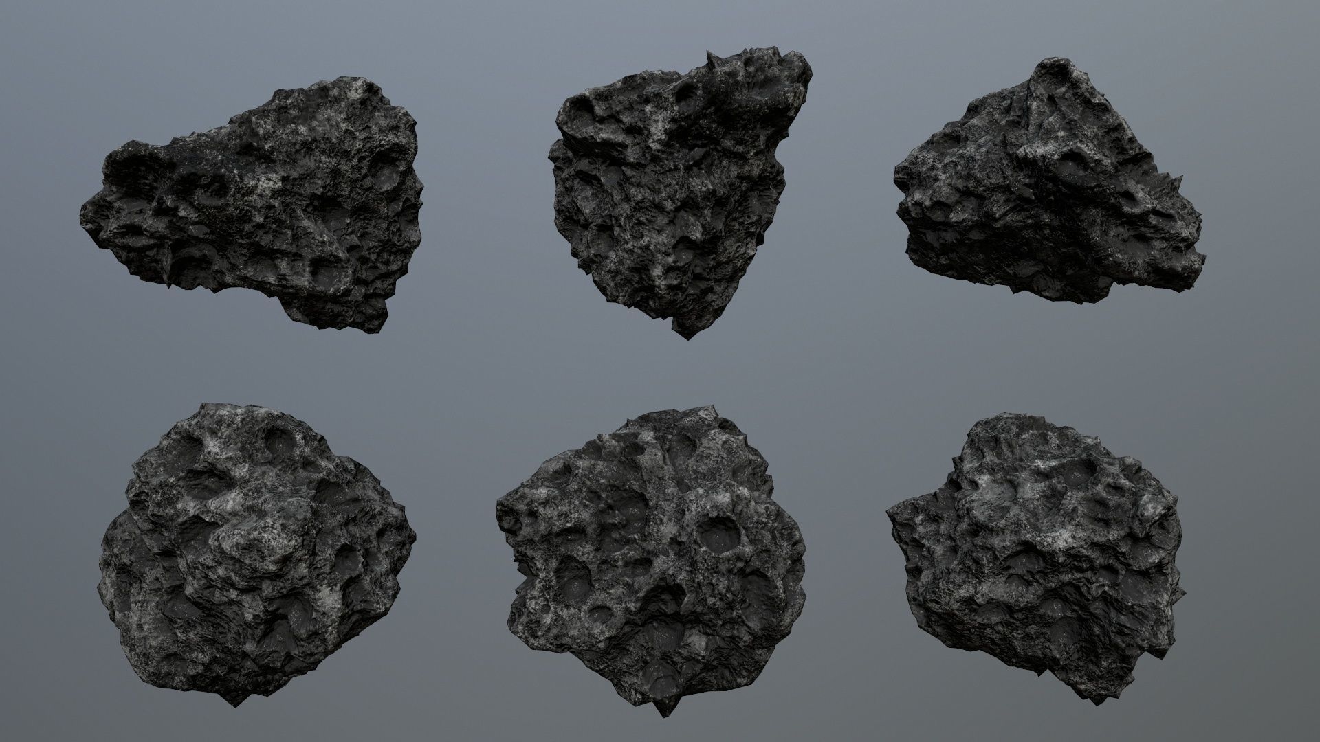 Asteroid Set lava rocks Low-poly 3D model_11