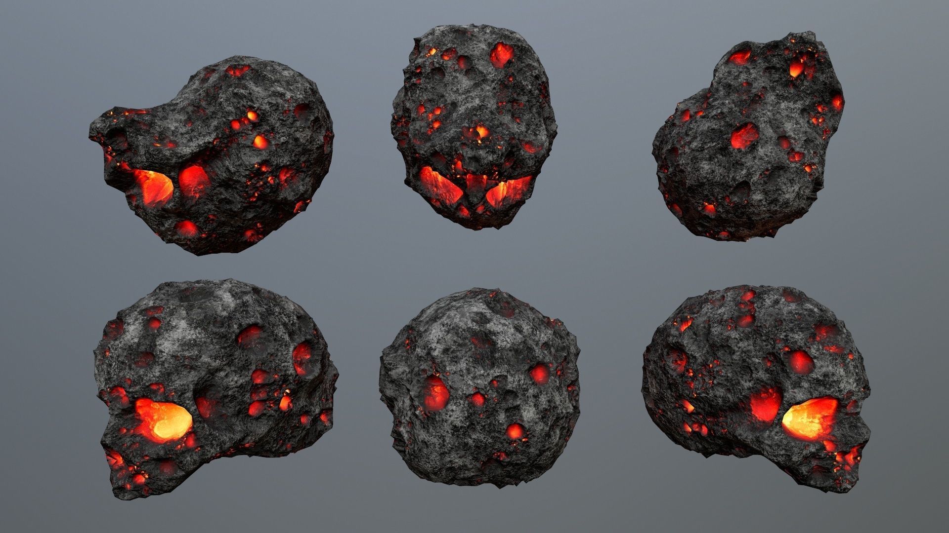 Asteroid Set lava rocks Low-poly 3D model_20