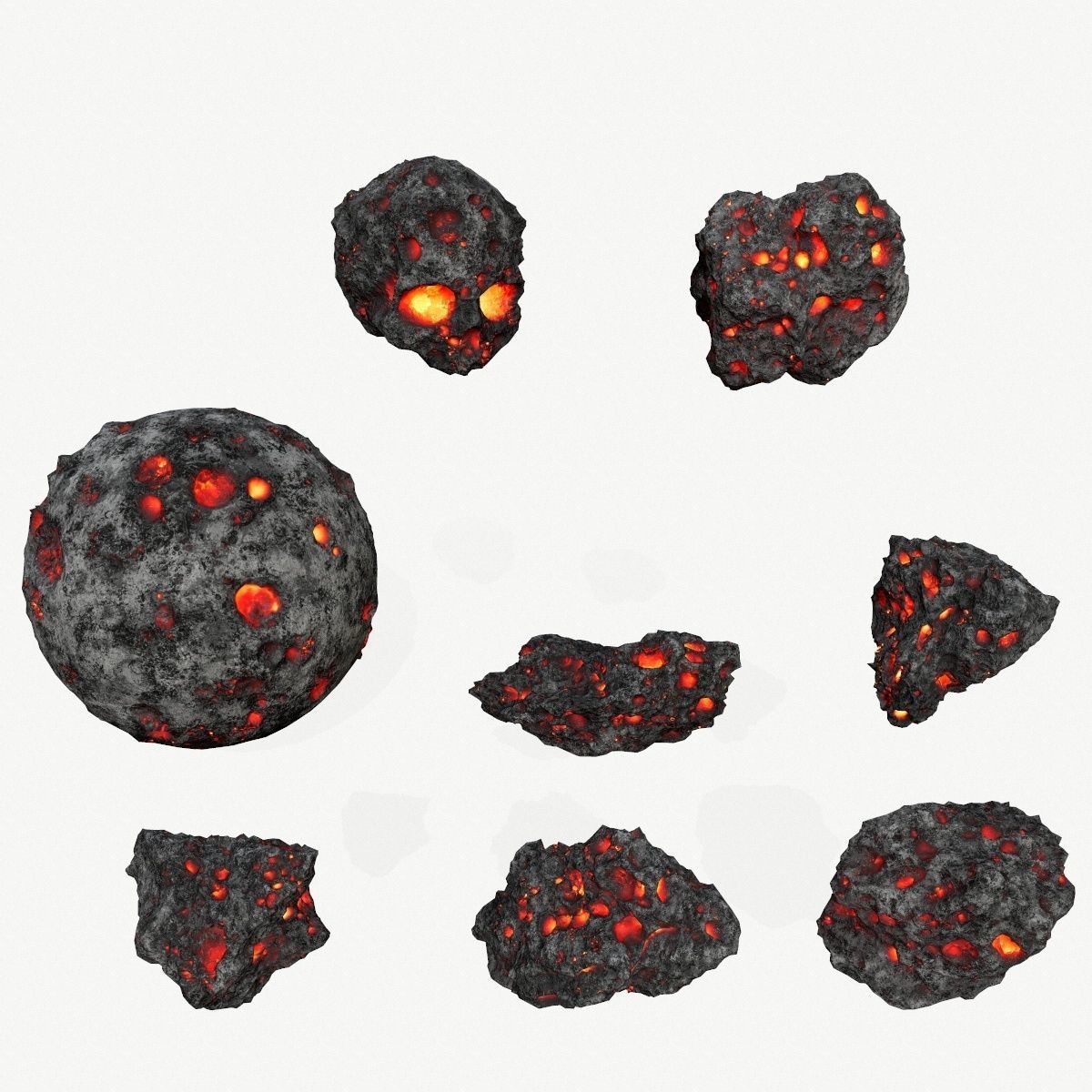 Asteroid Set lava rocks Low-poly 3D model_2