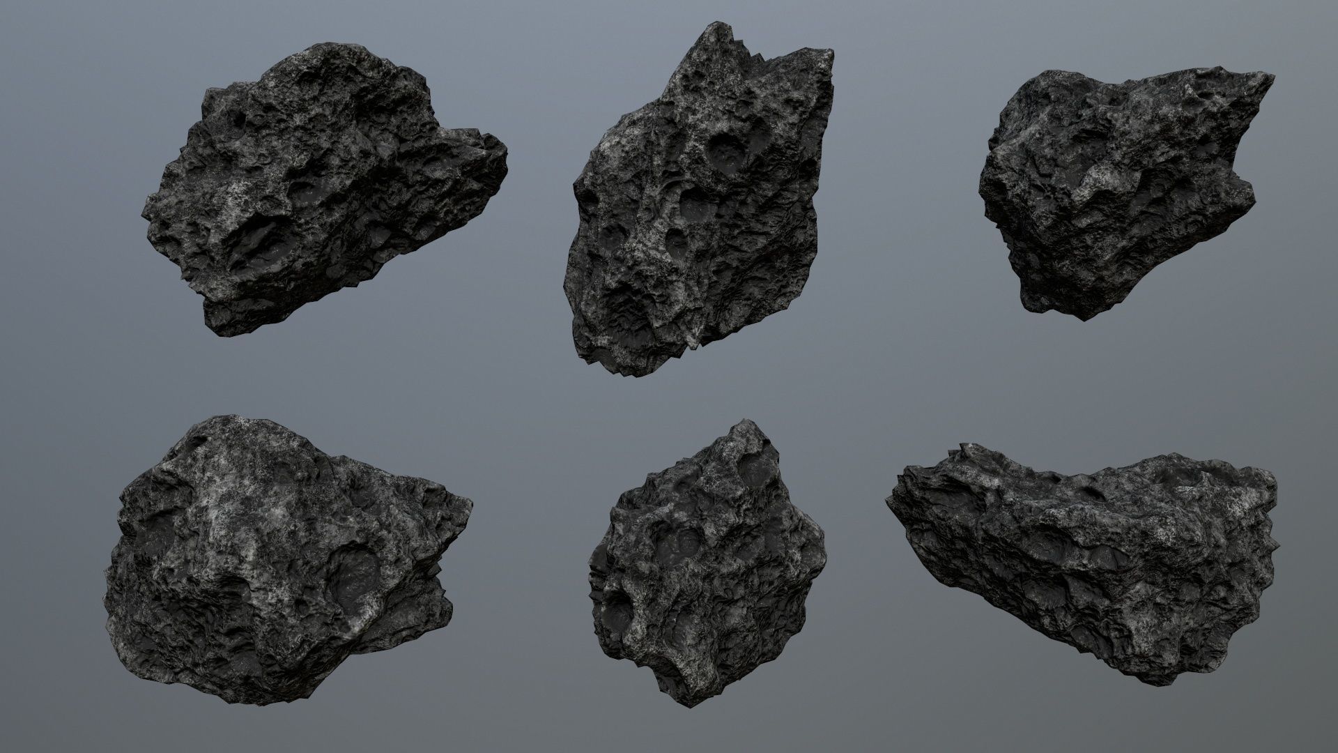 Asteroid Set lava rocks Low-poly 3D model_9