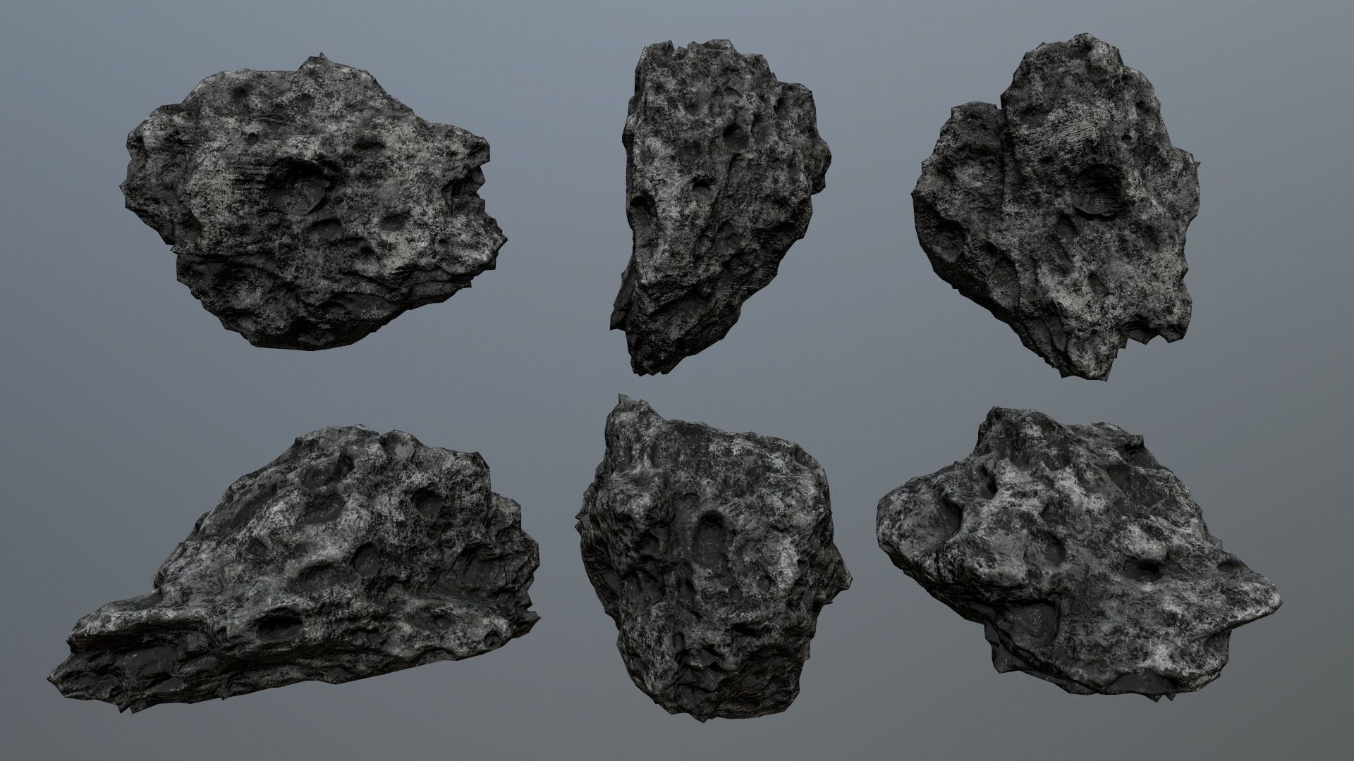 Asteroid Set lava rocks Low-poly 3D model_15
