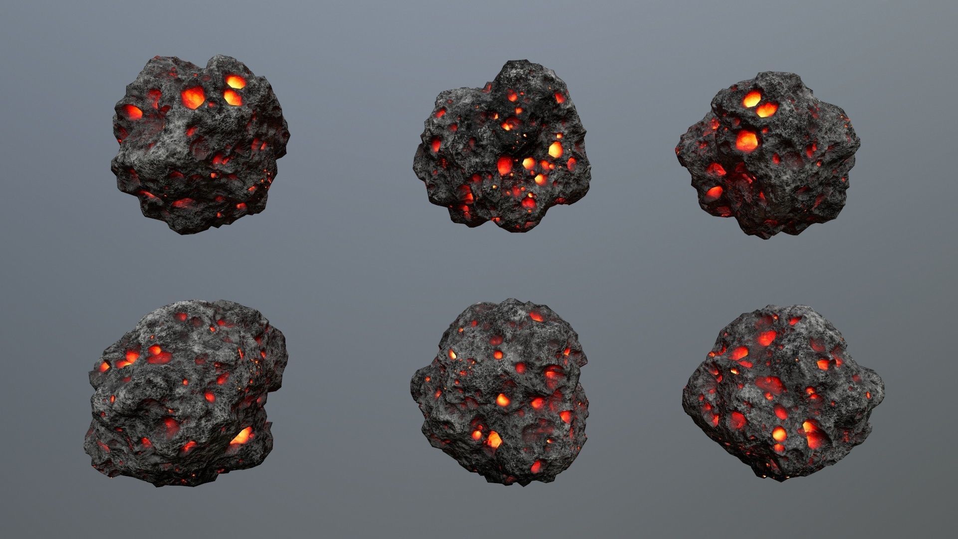 Asteroid Set lava rocks Low-poly 3D model_6