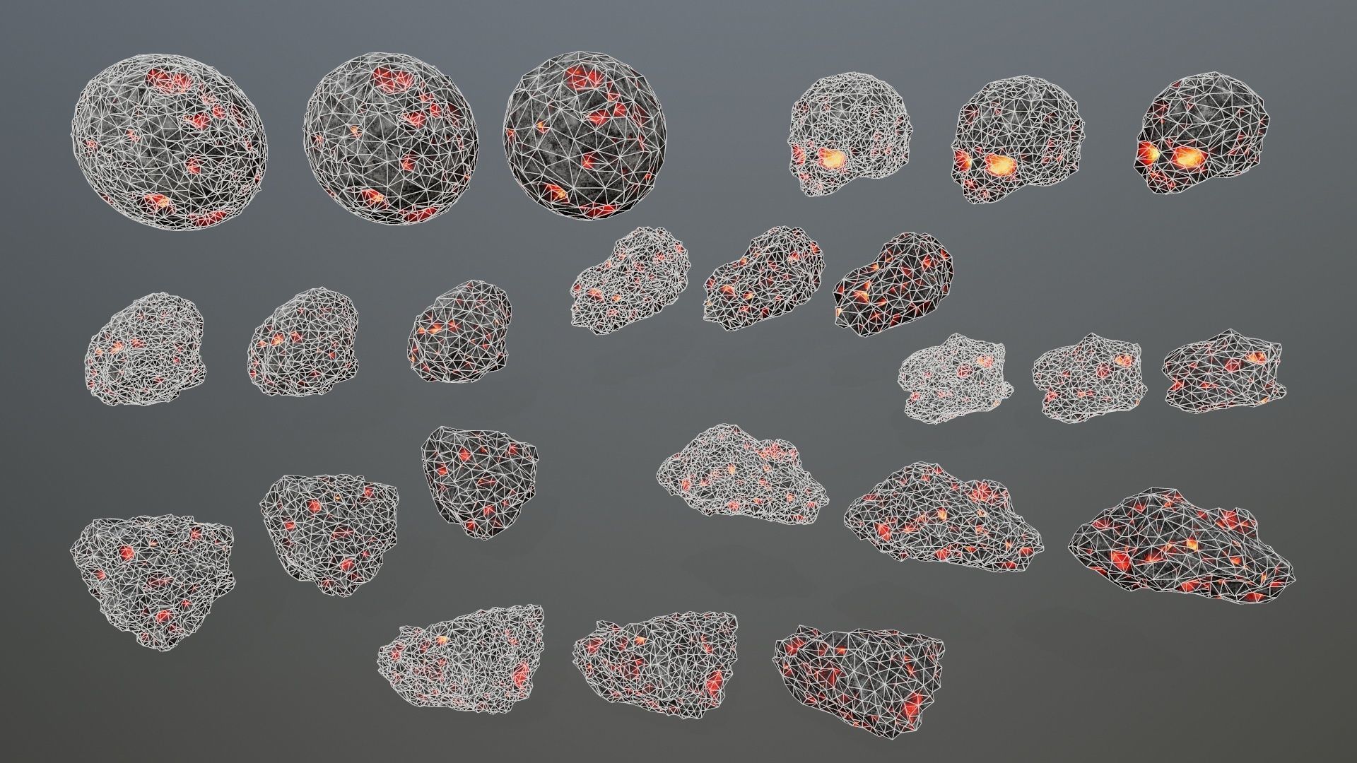 Asteroid Set lava rocks Low-poly 3D model_4