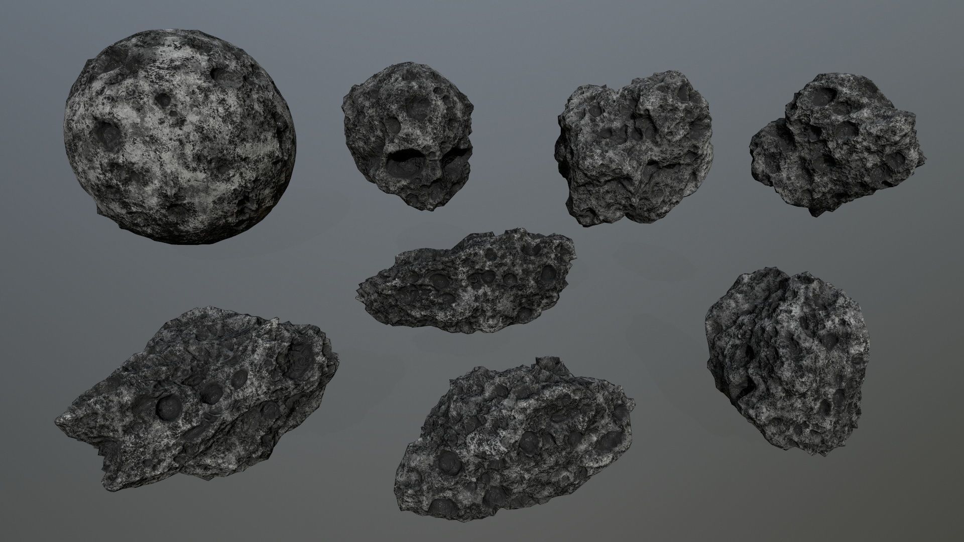 Asteroid Set lava rocks Low-poly 3D model_1