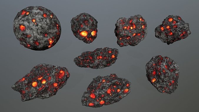 Asteroid Set lava rocks Low-poly 3D model