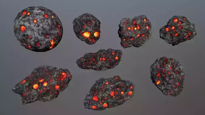 Asteroid Set lava rocks Low-poly 3D model