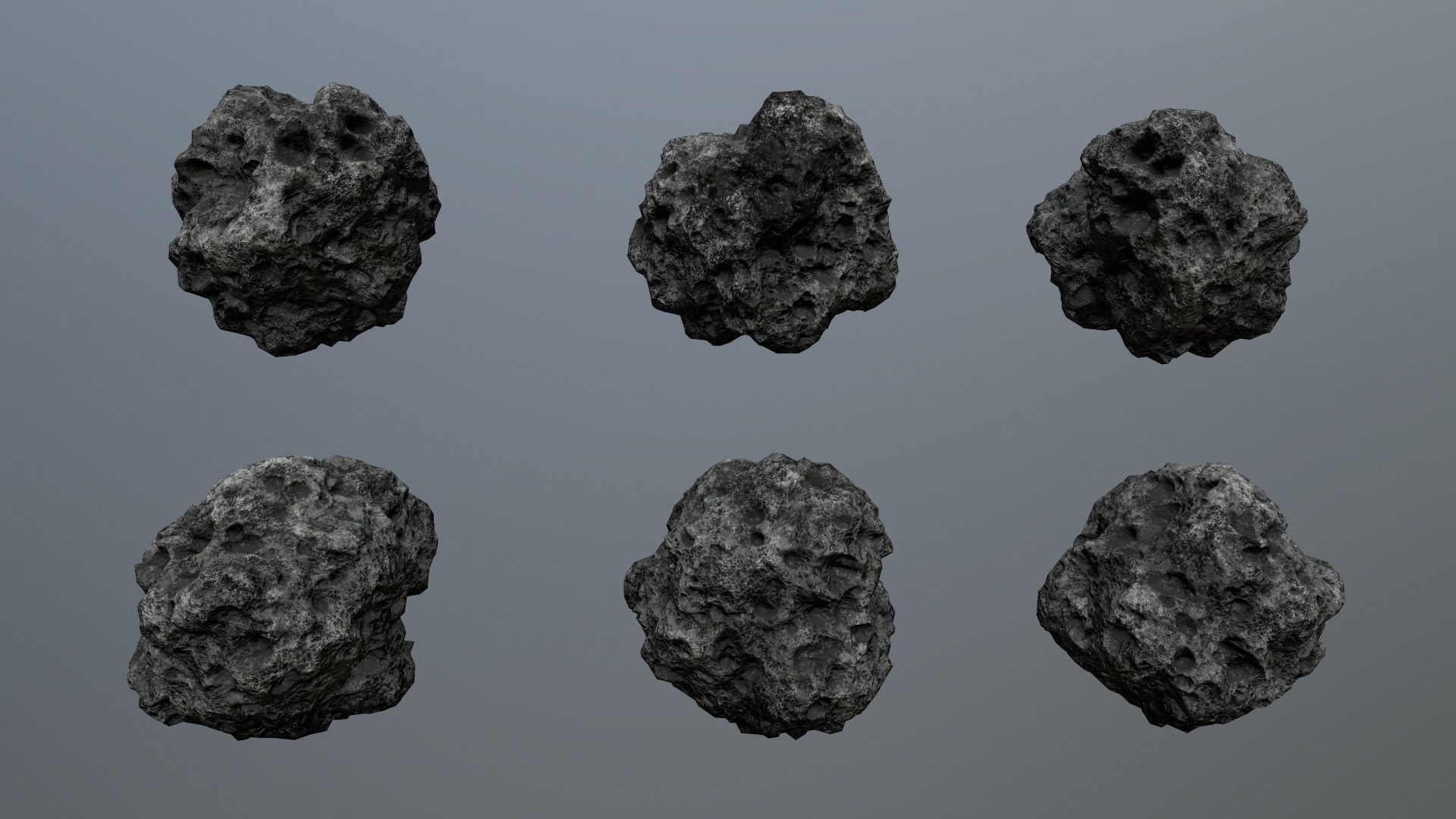 Asteroid Set lava rocks Low-poly 3D model_5