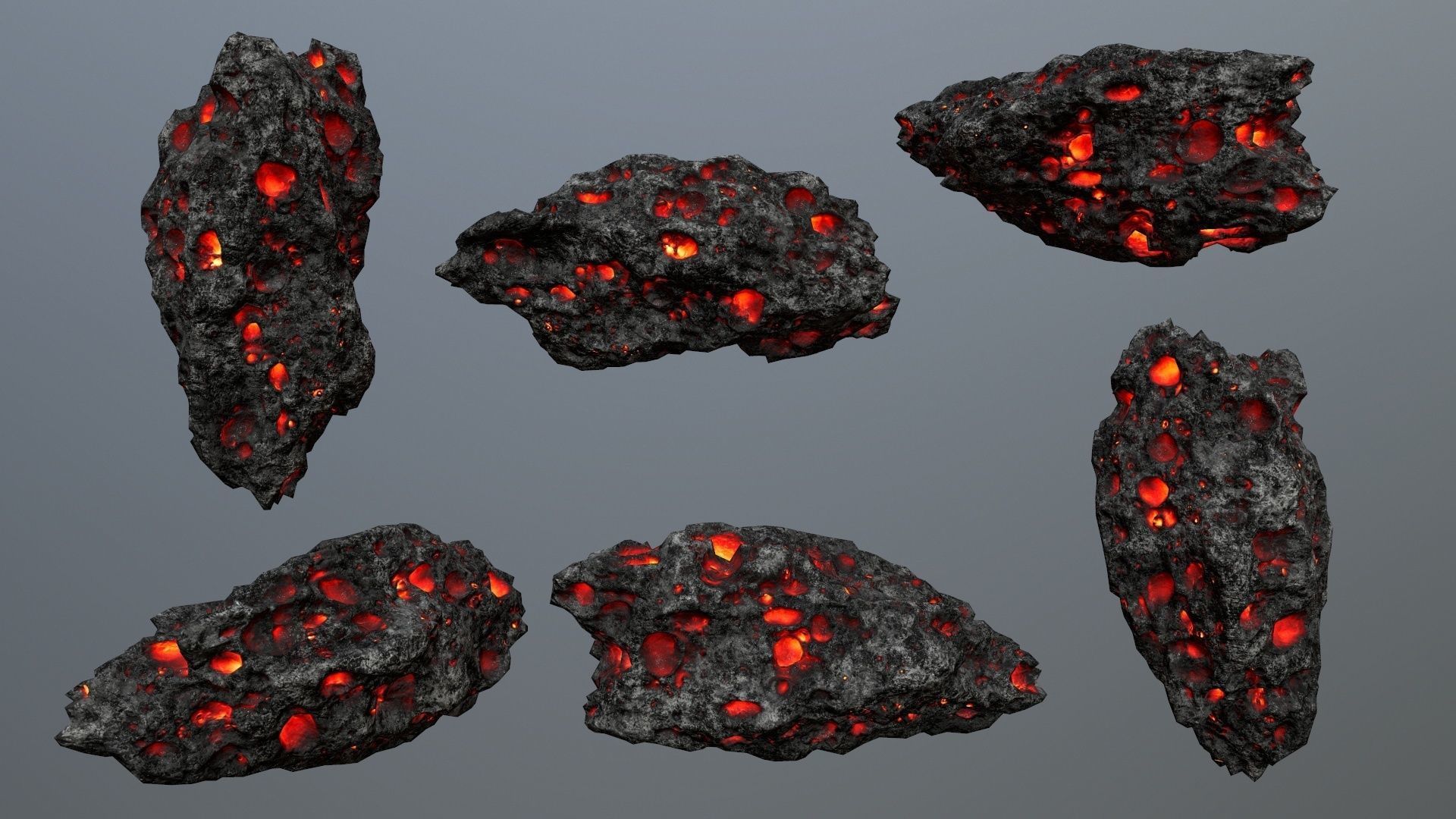 Asteroid Set lava rocks Low-poly 3D model_8