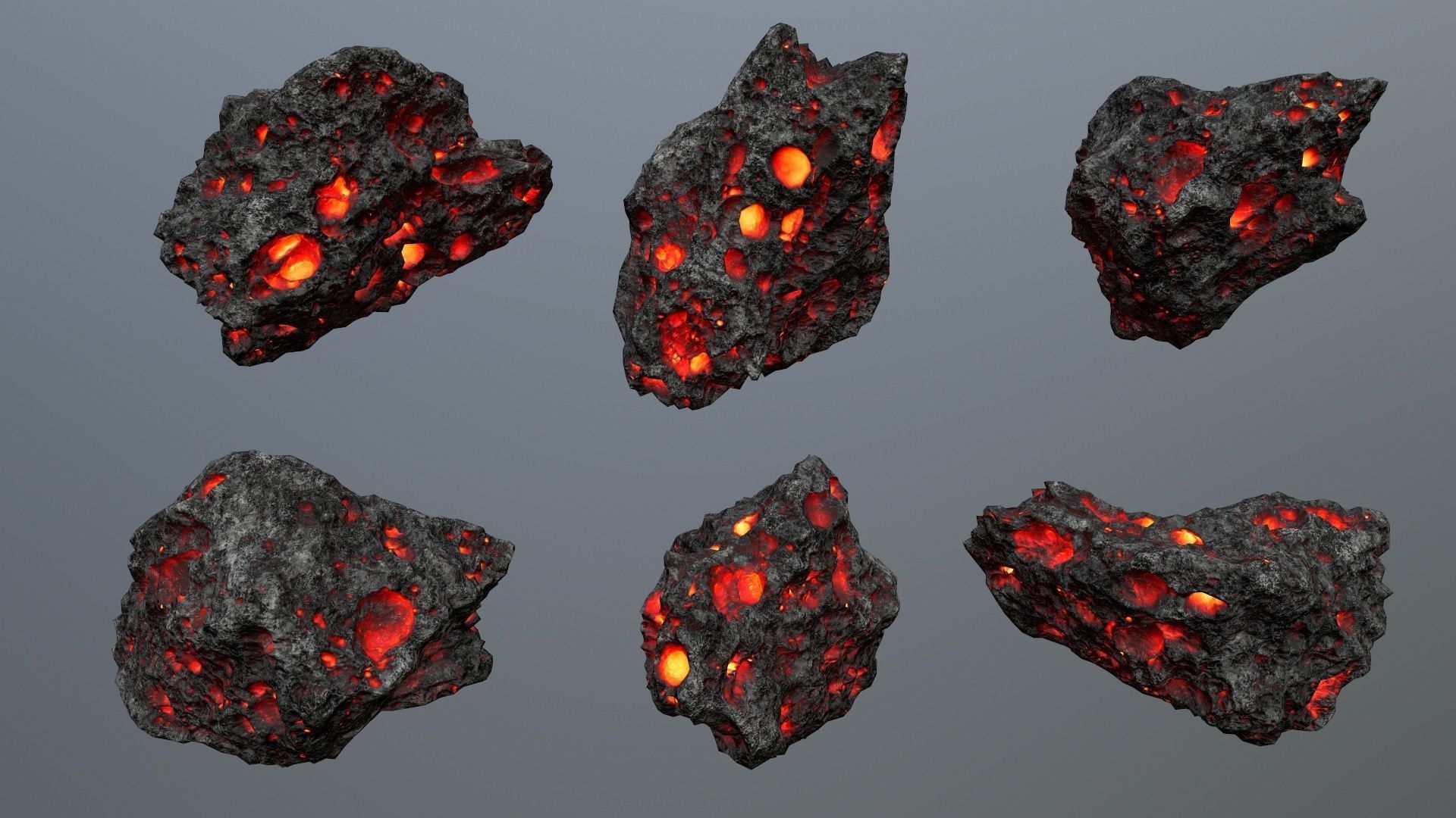 Asteroid Set lava rocks Low-poly 3D model_10