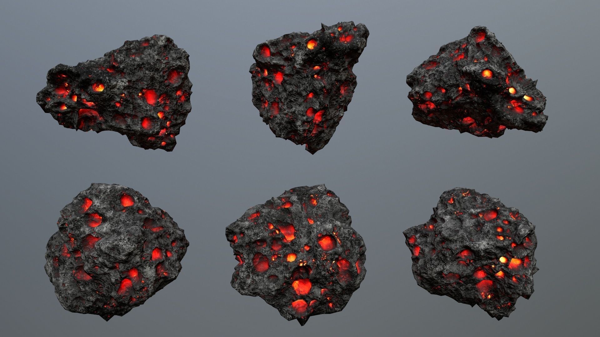 Asteroid Set lava rocks Low-poly 3D model_12