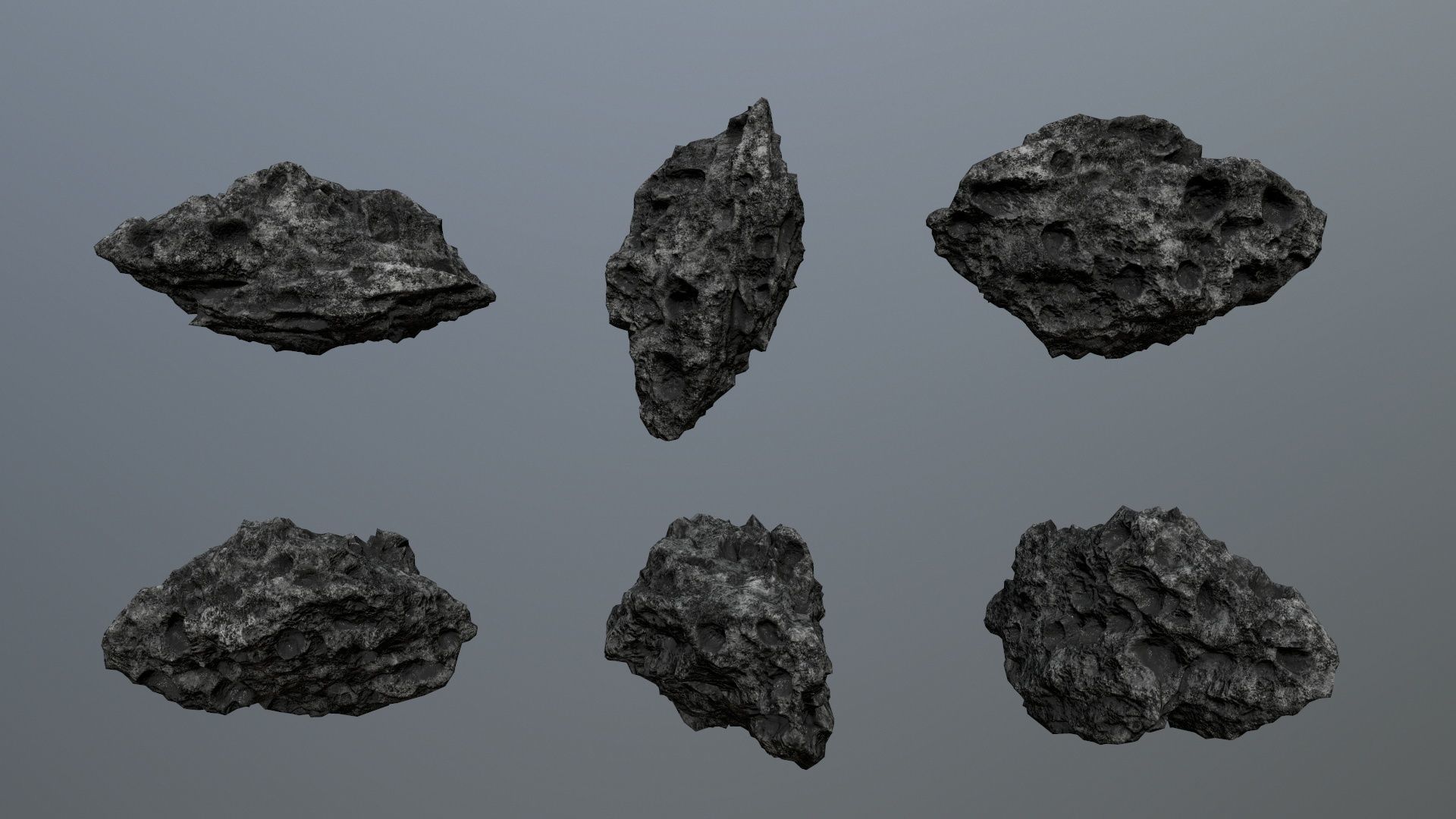 Asteroid Set lava rocks Low-poly 3D model_13
