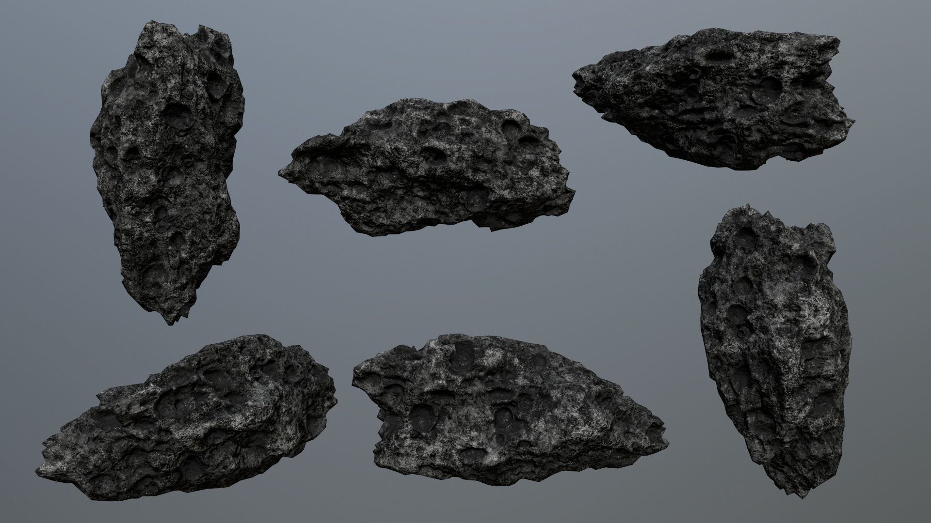 Asteroid Set lava rocks Low-poly 3D model_7